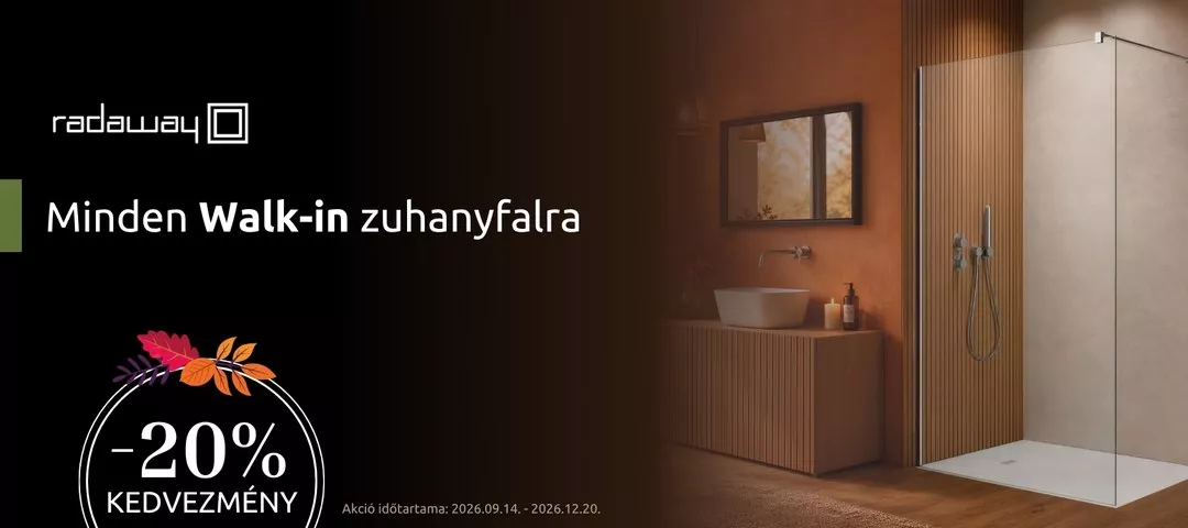 Radaway Walk-in zuhanyfalak -20% kedvezmény 2026. december 20-ig