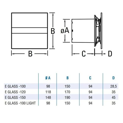 Cata E-100MT szellőztető ventilátor, metakrilát előlappal, utószellőztető funkcióval, fehér, 100mm