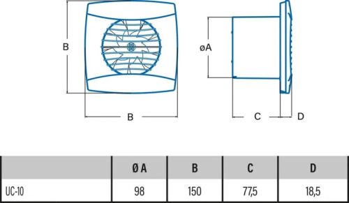 Cata UC-10 STD BK szellőztető ventilátor, fekete, 100mm
