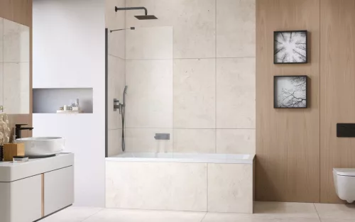 Idea Brushed GunMetal PNJ II szálcsiszolt fegyvermetál kádparaván 60 átlátszó