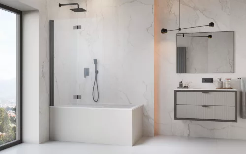 Nes Brushed GunMetal PND I szálcsiszolt fegyvermetál kádparaván 110 átlátszó jobbos