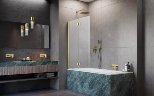 Nes ﻿Brushed Gold PND I ﻿szálcsiszolt arany kádparaván 110 átlátszó jobbos