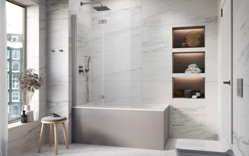 Nes Brushed Nickel PND I szálcsiszolt króm kádparaván 130 átlátszó jobbos