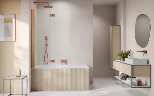 Nes Brushed Copper PND I szálcsiszolt réz kádparaván 130 átlátszó jobbos