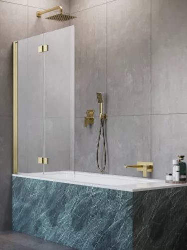 Nes ﻿Brushed Gold PND I ﻿szálcsiszolt arany kádparaván 130 átlátszó jobbos