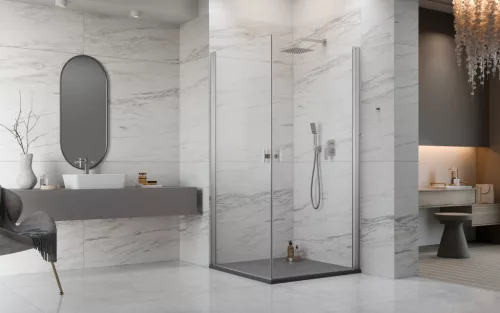 Nes Brushed Nickel KDD I szögletes szálcsiszolt króm zuhanykabin 90x80 átlátszó