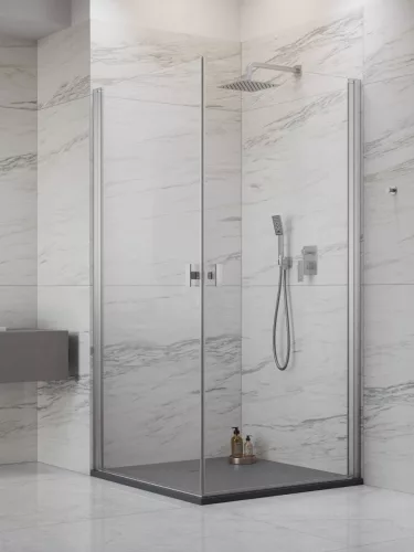Nes Brushed Nickel KDD I szögletes szálcsiszolt króm zuhanykabin 90x80 átlátszó