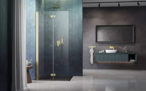 Nes Brushed Gold Walk-in KDD-B szálcsiszolt arany zuhanyfal 100 átlátszó jobbos