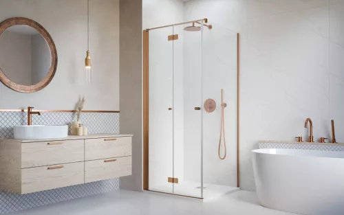 Nes Brushed Copper KDJ-B szögletes szálcsiszolt réz zuhanykabin 100x80 átlátszó balos