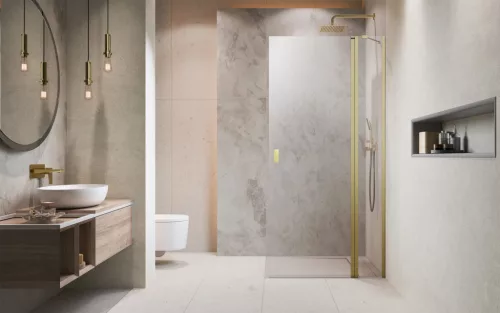Nes Brushed Gold Walk-in KDD II szálcsiszolt arany zuhanyfal jobbos