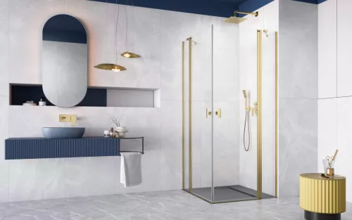Nes ﻿Brushed Gold KDD II﻿ szögletes szálcsiszolt arany zuhanykabin 100x90 átlátszó