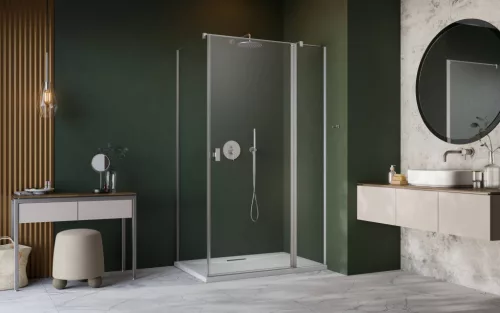 Nes Brushed Nickel KDJ II szögletes szálcsiszolt króm zuhanykabin 80x80 átlátszó jobbos