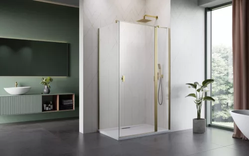 Nes ﻿Brushed Gold KDJ II﻿ szögletes szálcsiszolt arany zuhanykabin 90x100 átlátszó jobbos