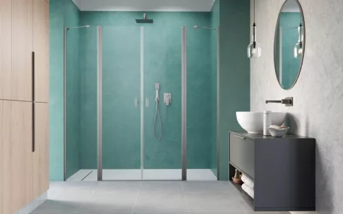 Nes Brushed Nickel DWD II szálcsiszolt króm zuhanyajtó 130 átlátszó