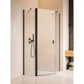   Nes Black PTJ szögletes fekete zuhanykabin 80x100B átlátszó, balos, ajtó a rövidebb oldalon