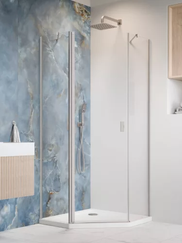 Nes Brushed Nickel PTJ szögletes szálcsiszolt króm zuhanykabin 90x100 átlátszó jobbos