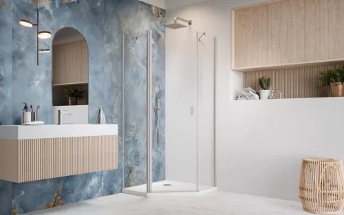 Nes Brushed Nickel PTJ szögletes szálcsiszolt króm zuhanykabin 90x90 átlátszó jobbos