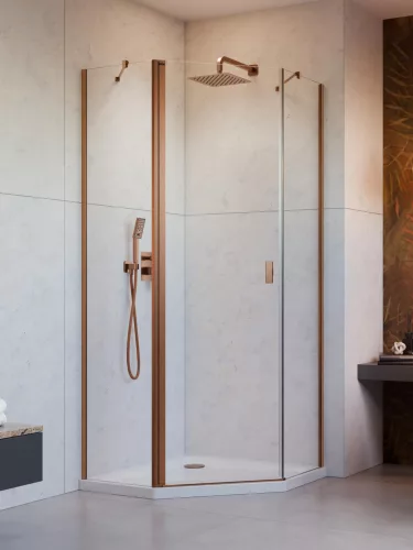 Nes Brushed Copper PTJ szögletes szálcsiszolt réz zuhanykabin 80x90 átlátszó balos