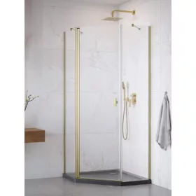   Nes ﻿Brushed Gold PTJ﻿ szögletes szálcsiszolt arany zuhanykabin 100x100 átlátszó balos