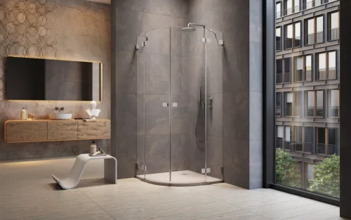 Essenza Pro Brushed Nickel PDD íves szálcsiszolt króm zuhanykabin 80x80 átlátszó