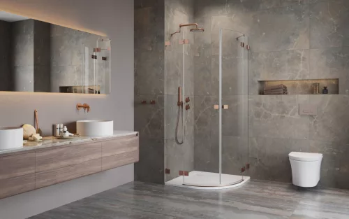 Essenza Pro Brushed Copper PDD íves szálcsiszolt réz zuhanykabin 80x100 átlátszó