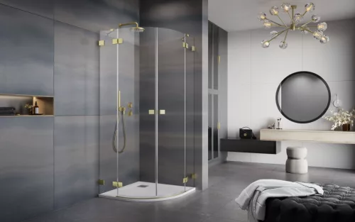 Essenza Pro Brushed Gold PDD íves szálcsiszolt arany zuhanykabin 90x80 átlátszó