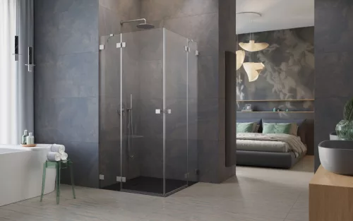 Essenza Pro Brushed Nickel KDD szögletes szálcsiszolt króm zuhanykabin 90x100 átlátszó