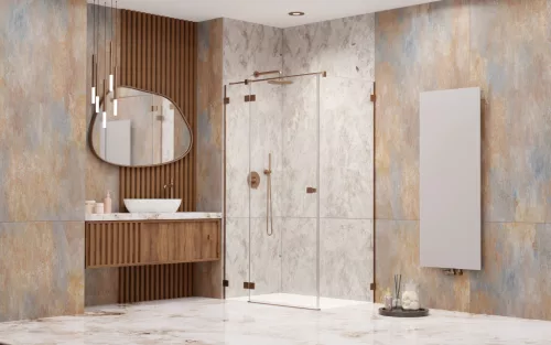 Essenza Pro Brushed Copper KDJ szögletes szálcsiszolt réz zuhanykabin 90x120 átlátszó balos