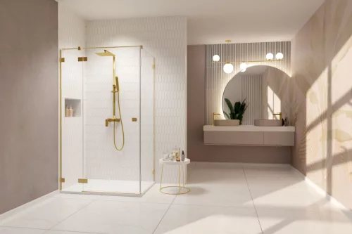 Essenza Pro Brushed Gold KDJ szögletes szálcsiszolt arany zuhanykabin 120x100 átlátszó balos