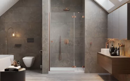 Essenza Pro Brushed Copper DWJ szálcsiszolt réz zuhanyajtó 80 átlátszó jobbos