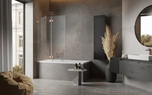 Essenza Pro Brushed Copper PND II szálcsiszolt réz kádparaván 140 átlátszó jobbos