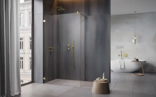 Essenza Pro Brushed Gold Walk-in szálcsiszolt arany zuhanyfal 55 átlátszó