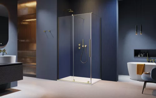 Furo Brushed Gold KDJ szögletes szálcsiszolt arany zuhanykabin 90x100 jobbos átlátszó