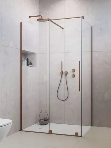 Furo Brushed Copper KDJ szögletes szálcsiszolt réz zuhanykabin 110x80 átlátszó jobbos