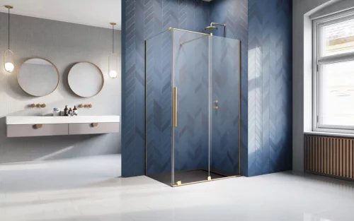 Furo Gold KDJ szögletes arany zuhanykabin 130x80 átlátszó jobbos