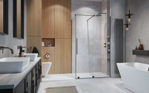Furo Brushed GunMetal KDJ szögletes szálcsiszolt fegyvermetál zuhanykabin 140x80 átlátszó balos