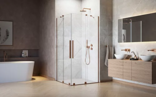 Furo Brushed Copper KDD szögletes szálcsiszolt réz zuhanykabin 80x80 átlátszó
