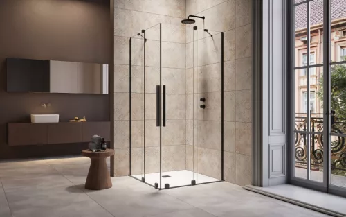 Furo Black KDD szögletes fekete zuhanykabin 90x90 átlátszó
