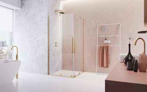 Furo Gold KDD szögletes arany zuhanykabin 110x90 átlátszó