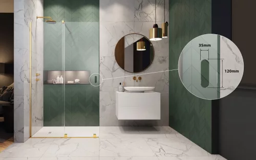 Furo Brushed Copper Walk-in szálcsiszolt réz zuhanyfal 80 balos átlátszó