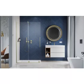  Furo Brushed Gold Walk-in szálcsiszolt arany zuhanyfal 90 jobbos átlátszó