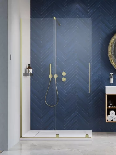 Furo Brushed Gold Walk-in szálcsiszolt arany zuhanyfal 90 jobbos átlátszó
