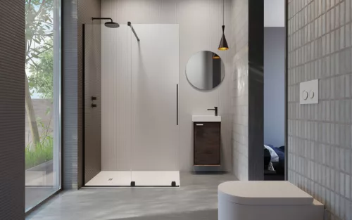 Furo Black Walk-in fekete zuhanyfal 110 átlátszó jobbos
