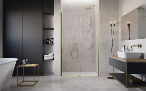 Furo Brushed Gold DWJ szálcsiszolt arany zuhanyajtó 100 átlátszó jobbos