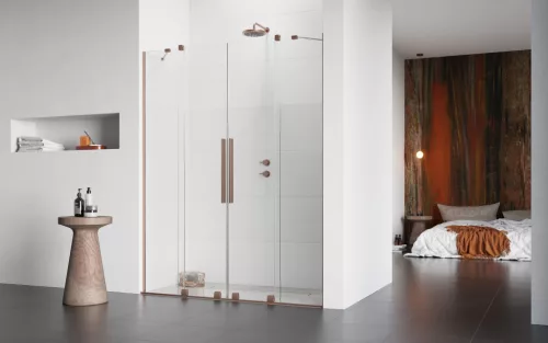 Furo Brushed Copper DWD szálcsiszolt réz zuhanyajtó 140 átlátszó