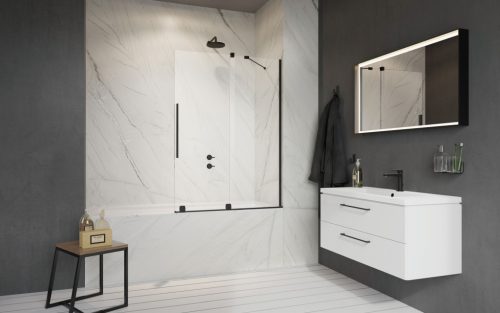 Furo Black PND II fekete kádparaván 100 átlátszó balos