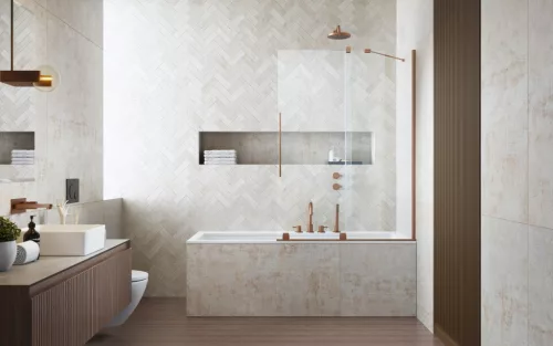 Furo Brushed Copper PND II szálcsiszolt réz kádparaván 180 átlátszó jobbos