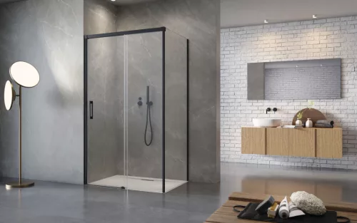 Idea Black KDS szögletes fekete zuhanykabin 110x75 átlátszó jobbos