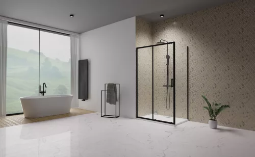 Premium Pro Black KDJ szögletes fekete zuhanykabin 150x75 átlátszó jobbos