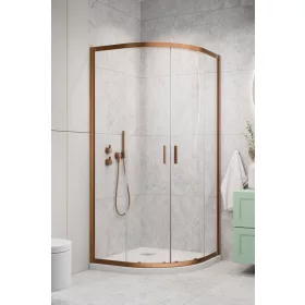 Alienta Brushed Copper A/E íves szálcsiszolt réz zuhanykabin 80x80 átlátszó
